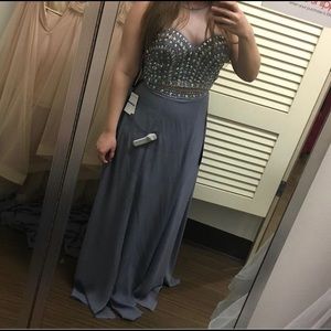 Two piece rhinestone prom dress